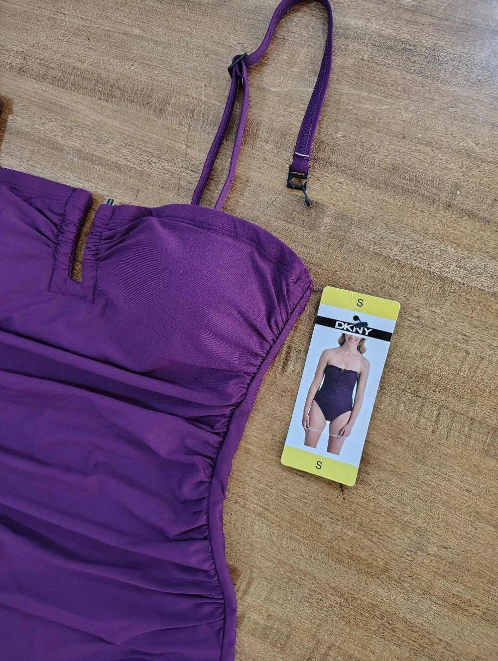 DKNY Adjustable Straps Ruched One-Piece Swimsuit Plum Purple EGGPLANT Purple - Picture 4 of 12